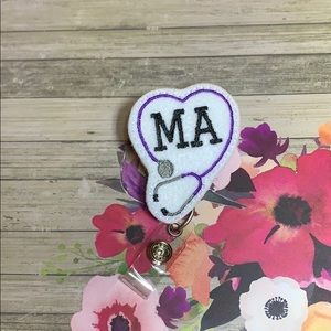 Felt Badge Reel White MA Heart